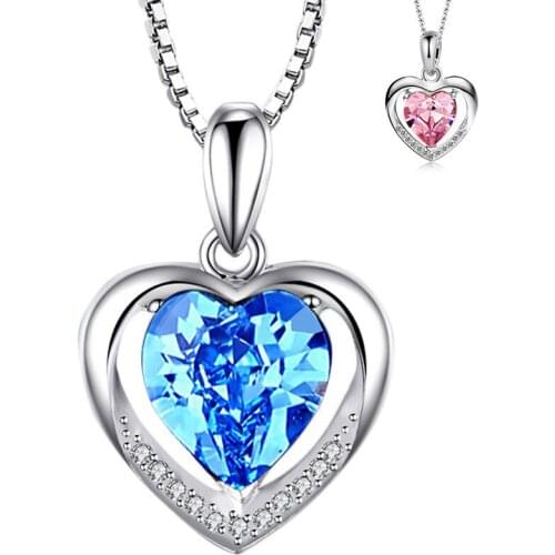 Utimtree Trendy Pink Blue Crystal Heart Necklaces Pendants Fashion Women Necklace Jewelry Valentines Days Gift Wedding Necklace