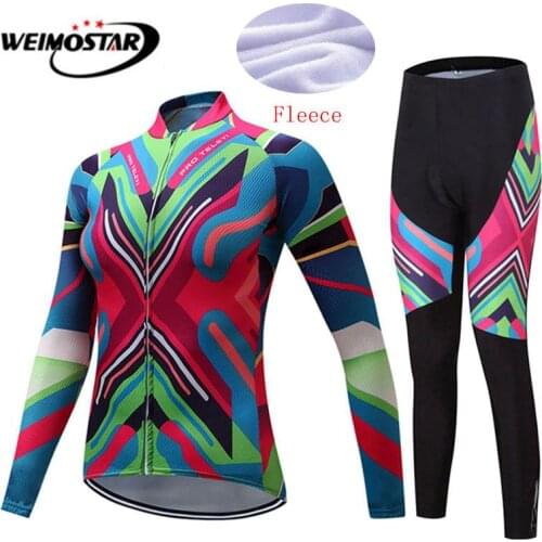 Weimostar Cycling Jersey Long Sleeve Women Bike Jersey Thermal Fleece Cycling Jersey Ropa Ciclismo Maillot Bib Pants Set