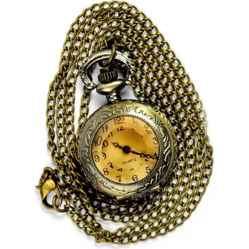 Vintage Engraved Arabic Number Quartz Watch with Chain Birthday Gift Vintage Bronze Steampunk Quartz Clock montre