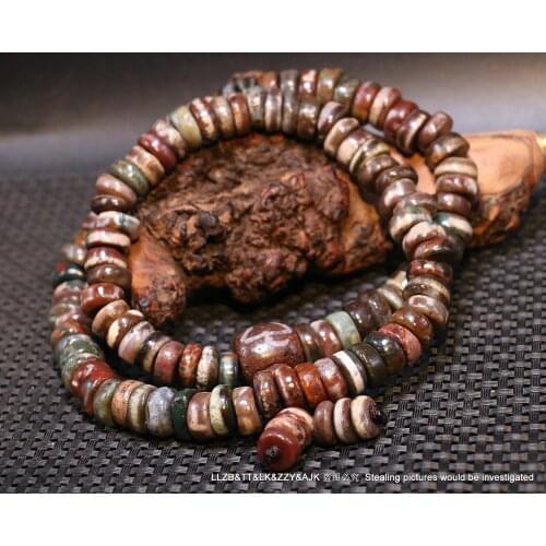 High Quality Energy Unique ENERGY Tibetan Old Agate Abacus Shape Cinnabar 108 dZi Bead Prayer NECKLACE 3A++ LKbrother Sauces Top