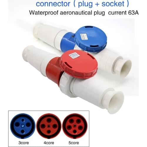 Waterproof industrial plug socket 3 core 4 core 5 core hole 63A connector aviation socket