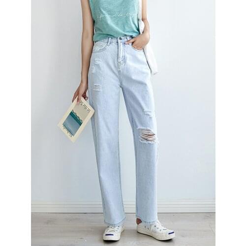 Woman Jeans High Waist Ripped Jeans 2020 Denim Straight Clothes Black Wide Leg Denim trousers Streetwear Fashion Vintage Pants