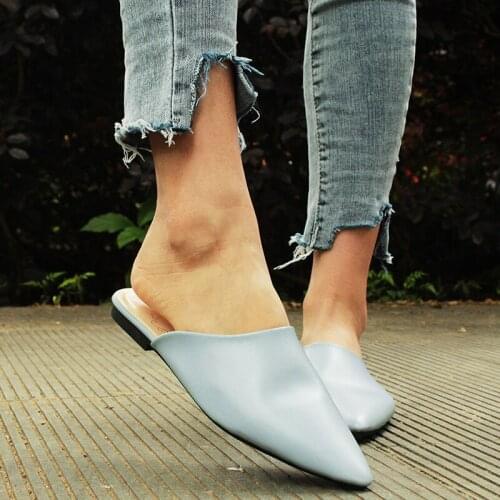 Summer Flats Lady Sandals Slippers Soild Color Slip On Pointed Toe Women Mules Outdoor Slipper Shoes Slides Footwear