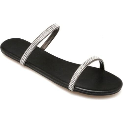 2019 New Arrival Open Toe Crystonal Flats Summer Sandals Slippers Shoes Woman