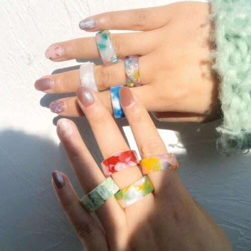 2021 New Korean Ins Vintage Colorful Resin Geometric Round Rings Set For Women Girls Simple Aesthetic Jewelry Gifts