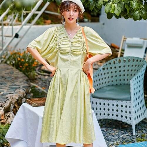 2020 Summer New French Short-sleeved V-neck Casual Dress Women 50S 60S Vintage Elegant Party Dress