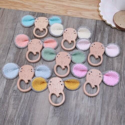 1 Pc Baby Teether Beech Wooden Rattle Hand Teething Wooden Toy Can Chew Play Gym BPA Free Montessori Toy