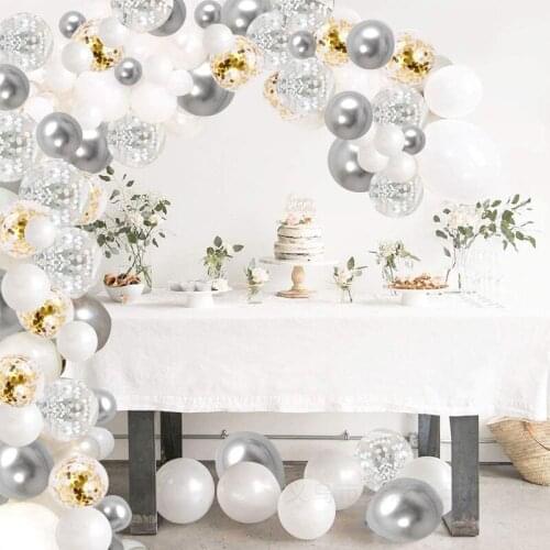 120Pcs 12-inch silver white balloon garland arch set childrens birthday party wedding room decoration balloon supplies