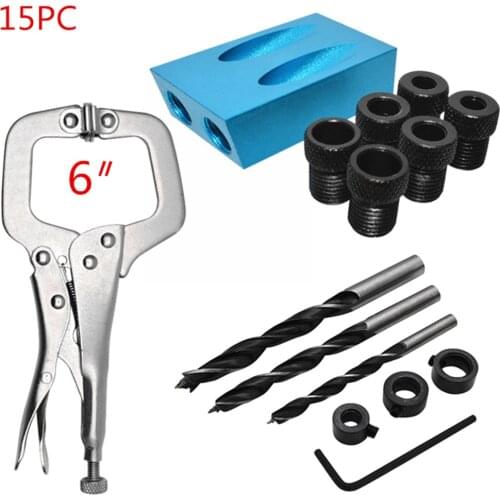 15Pcs Oblique Hole Drill Angle Locator Bits Guide Clamp Locator Set Kits Woodwork Hole Jig Hand Tools for Carpentry