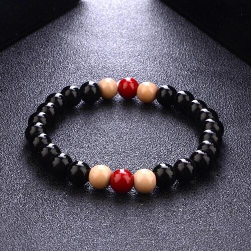 2019 Fashion Men Jewelry 0.8mm Natural Stone Beads Bracelet Black and Red Stone Bracelet Men