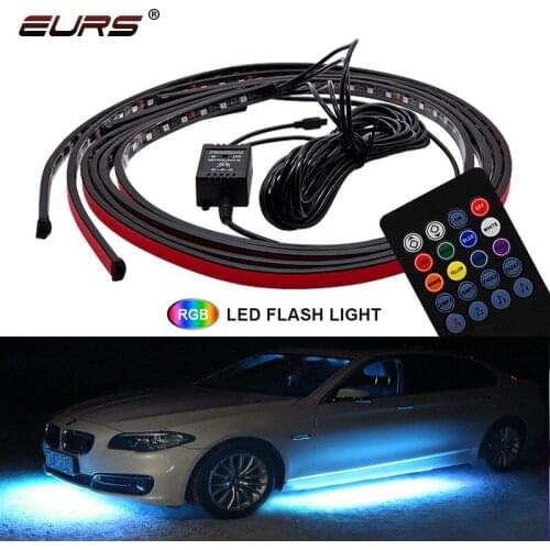 4pcs Car Underglow Flexible LED Strip RGB Car Atmosphere Lights Music Remote /APP Bluetooth Control Neon Light 12V Accessories