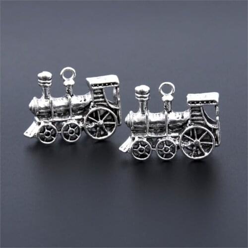 5Pcs Silver Color Locomotive Train Charms Travel Theme Pendant Finding Necklaces Handcrafts Jewelry 28X18mm A3183