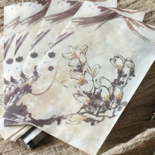 5Pcs/pack 17.5cm*12.5cm Brown Flower Ink Painting Clear Paper Envelope For Shcool Office Stationery Postcard And Letters Bag