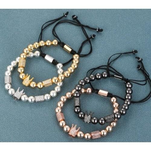 8mm jh4 gold silver Copper cz zircon cubic zirconia elastic adjusted men women Crown Prayer Buddha Yoga Bracelet Bangles