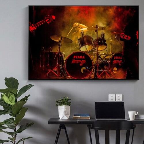 Drum Kit Musical Instrument Wall Posters and Prints For Home Decor Bar Pictures For Living Room HD Canvas Oil Paintings