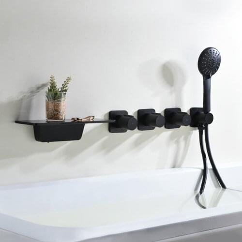 Black Concealed Bathroom Shower Faucet Waterfall Bathtub Shower Faucet Wall Mounted Hot And Cold Mixer Water Tub Tap