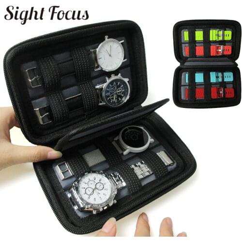 Black Hard shell 4 Slot Watch Box Organizer Waterproof Travel Watch Storage Zipper Case Portable Watch Strap band Organizer Bag