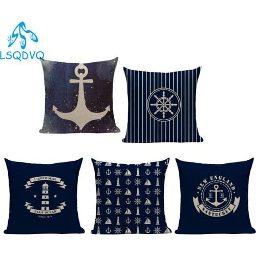 Decorative Throw Pillows Case Blue Mediterranean Sailing Anchor Rudder Geometric Polyester Cushion Cover for Sofa Car Home