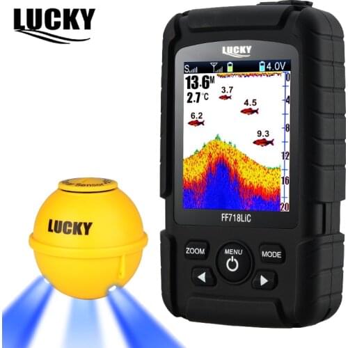 Lucky Portable Wireless Alarm Fishing sonar Fishfinder 100m Depth Echo Sounder Fish Attractive Lamp for Ice Fishing FF718LiC-WLA