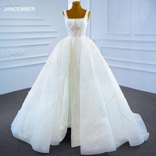 J67236 JANCEMBER Elegant Applique Print Frill Transparent Lace Bridal Gown 2021 Backless White Church Trailing Wedding Dress