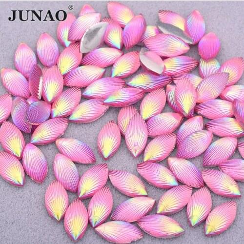 JUNAO 7x15mm Pink AB Resin Rhinestones Flatback Horse eye Gems Bling Crystal Stone Non Hotfix Strass for DIY Crafts