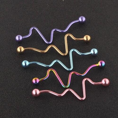 JUNLOPWY Stainless Steel Industrial Barbell Earrings Twist Cone Rainbow Punk Ear Cartilage Helix-Conch Piercing Jewelry