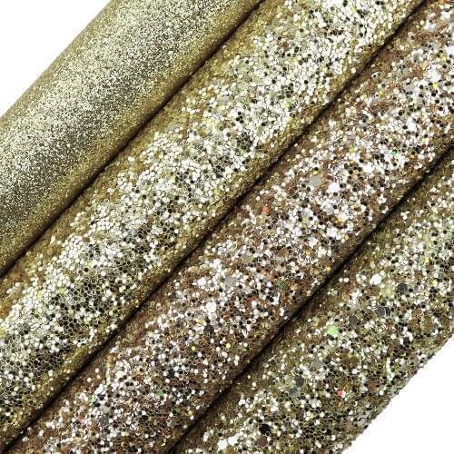 30X134cm Roll Gold Plain Dyed Chunky Glittter Fabric Fine Glitter Fabric Leather For Bows Earring Home Decoration DT005