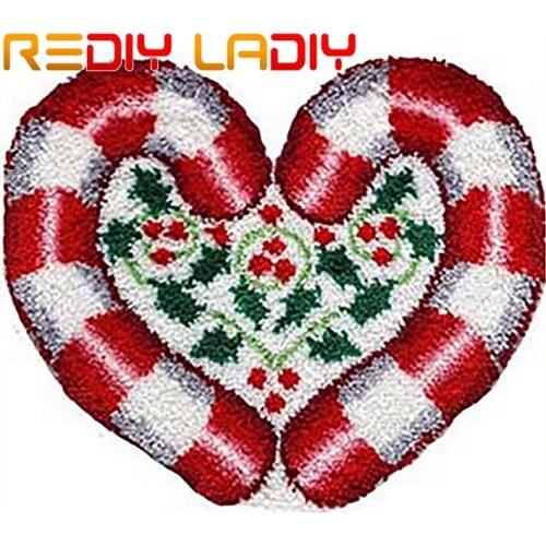 Latch Hook Rug Kits Crocheting Carpet Rug Love with Cane Acrylic Yarn Pre-Printed Canvas Cushion Mat Crochet Tapestry Sofa Decor