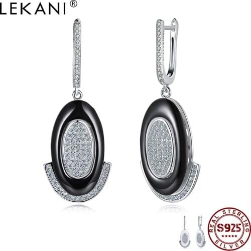 LEKANI 925 Sterling Silver Oval Bright Clear Cubic Zircon Women Earrings Simple Letter O Shape Ceramics Drop Earring Hot Sale