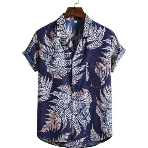 Summer Men Shirts Casual Shirt Leaf Print Single Breasted Hawaiian Beach Shirts Plus Size Short Sleeve Lapel Tops Beach Party