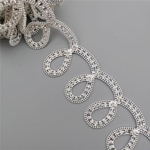 1 yard Rhinestone Crystal Chain Bling Diamante Silver Beaded Metal Collar Trim Crystal Bridal Wedding Dress Necklace Decoration