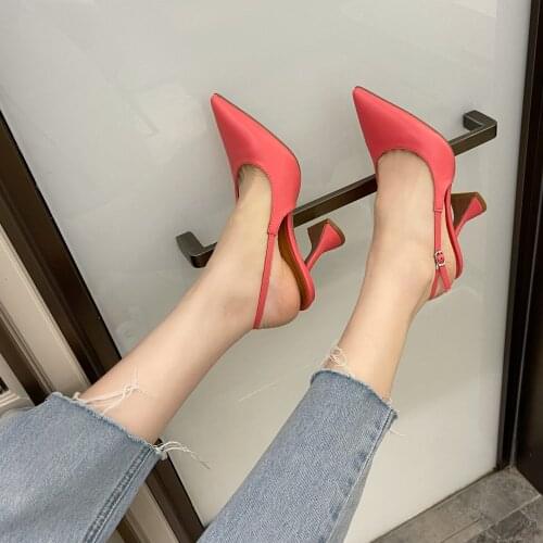 Fashion simple high heels female pointed U-shaped shallow mouth rear hanging feet versatile temperament stiletto single shoes