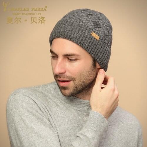 Charles Perra Men Knitted Hats 2020 NEW Winter Double Layer Thicken Wool Hat Fashion Trend Casual Male Skullies Beanies D308