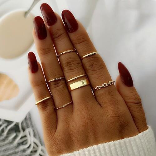 IPARAM Punk Gold Wide Chain Rings Set For Women Girls Fashion Irregular Finger Thin Rings Gift 2021 Female Jewelry Party