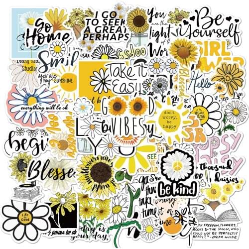 Hot Sale 50pcs/lot High Quality Fashion Little Daisy Sunflowers DIY Scrapbook Stickers Floral Guitar Luggage Phone Decor Sticker