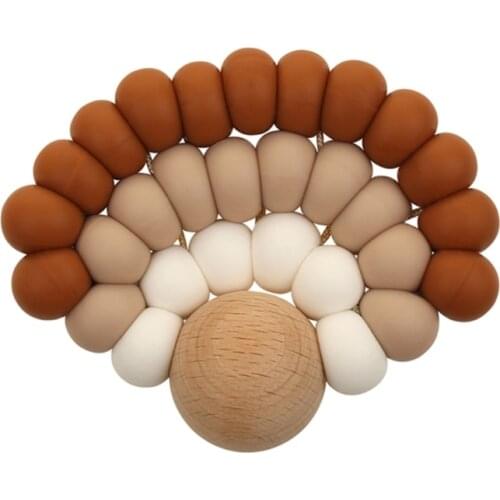 2021 New Baby Teether Wood Rring Rattle Food Grade Silicone Teether DIY Teething Toy