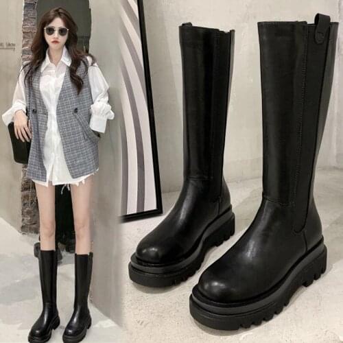 2021 autumn and winter new thin thick-soled but knee boots British style small tall boots