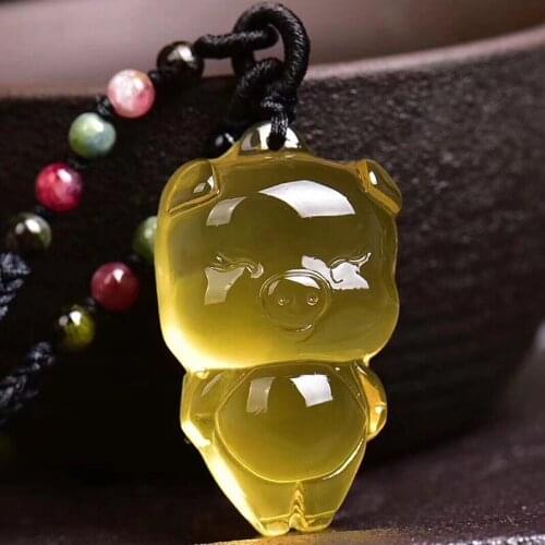 Wholesale JoursNeige Yellow Natural Crystal Pendant Carved Pig Pendant Necklace Lucky for Women Men Fashion Crystal Jewelry