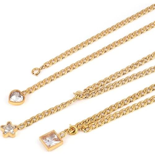 Heart Star Square Zircon Necklaces Stainless Steel Necklace For Women Punk Thick Chain Gold Long Chain Necklaces Jewelry