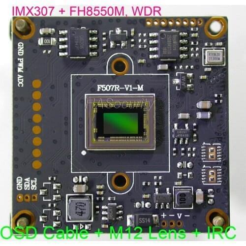 AHD-H (1080P , 720P) / CVBS (D1) 1/2.8" Sony STARVIS IMX307 CMOS + FH8550 CCTV camera module PCB board +OSD cable +M12 Lens +IRC