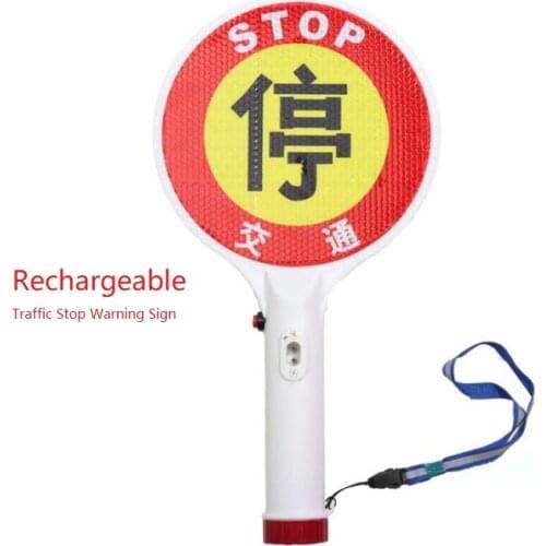 Rechargeable Handheld LED Car Warning Traffic Stop Sign Blocked Road Traffic Light Controller Bottom With Flashlight