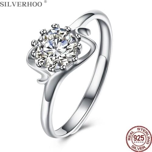 SILVERHOO 925 Sterling Silver Rings For Women 5A Clear Cubic Zircon Size Adjustable Fashion Ring Anniversary Jewelry Trend 2020
