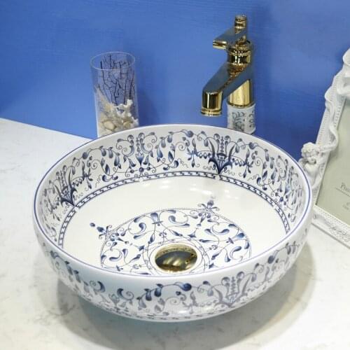 Blue and white China Painting Ceramic Painting Art Lavabo Bathroom Vessel Sinks Round counter top ceramic chinese wash basin