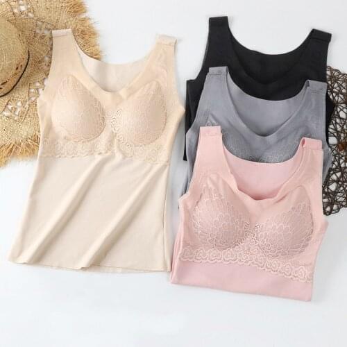 Womens Thermal Underwear Seamless Lingerie Push Up Bra Vest Female Winter Underwear For Women Lace Top Solid Color Comfort