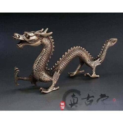 TOP collection # Home OFFICE Decor art -old Vintage CHINA silver large dragon sculpture silver plating statue