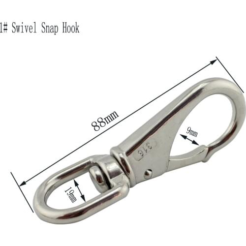 Stainless Steel Swivel Eye Snap Hook Bag Spring Snap Carabiner Quick Release Dog Chain Bolted Hook 1# Hiking Camping 10pcs 88mm