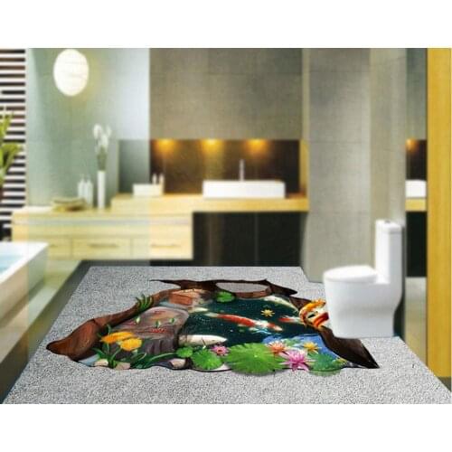 Waterproof wall murals floor 3d wallpaper Lotus carp 3D stereo painting the floor 3d floor painting wallpaper