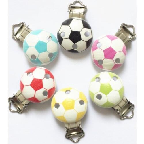 50PCS Baby Infant Football Wood Pacifier Teether Soother Dummy Chain Holder Clips with Metal Holders Kids Feeding