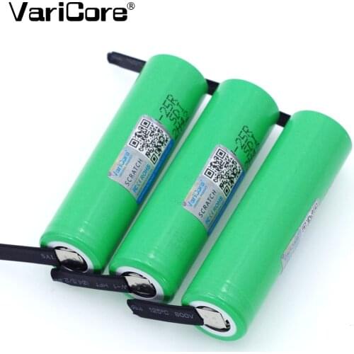 VariCore New Original 18650 2500mAh battery INR1865025R 3.6V discharge 20A dedicated batteries + DIY Nickel sheet