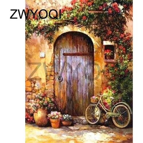 DIY Diamond embroidery Cross stitch Full Round Diamond painting Peony Rose Landscape Full Square Diamond mosaic Wooden door bike